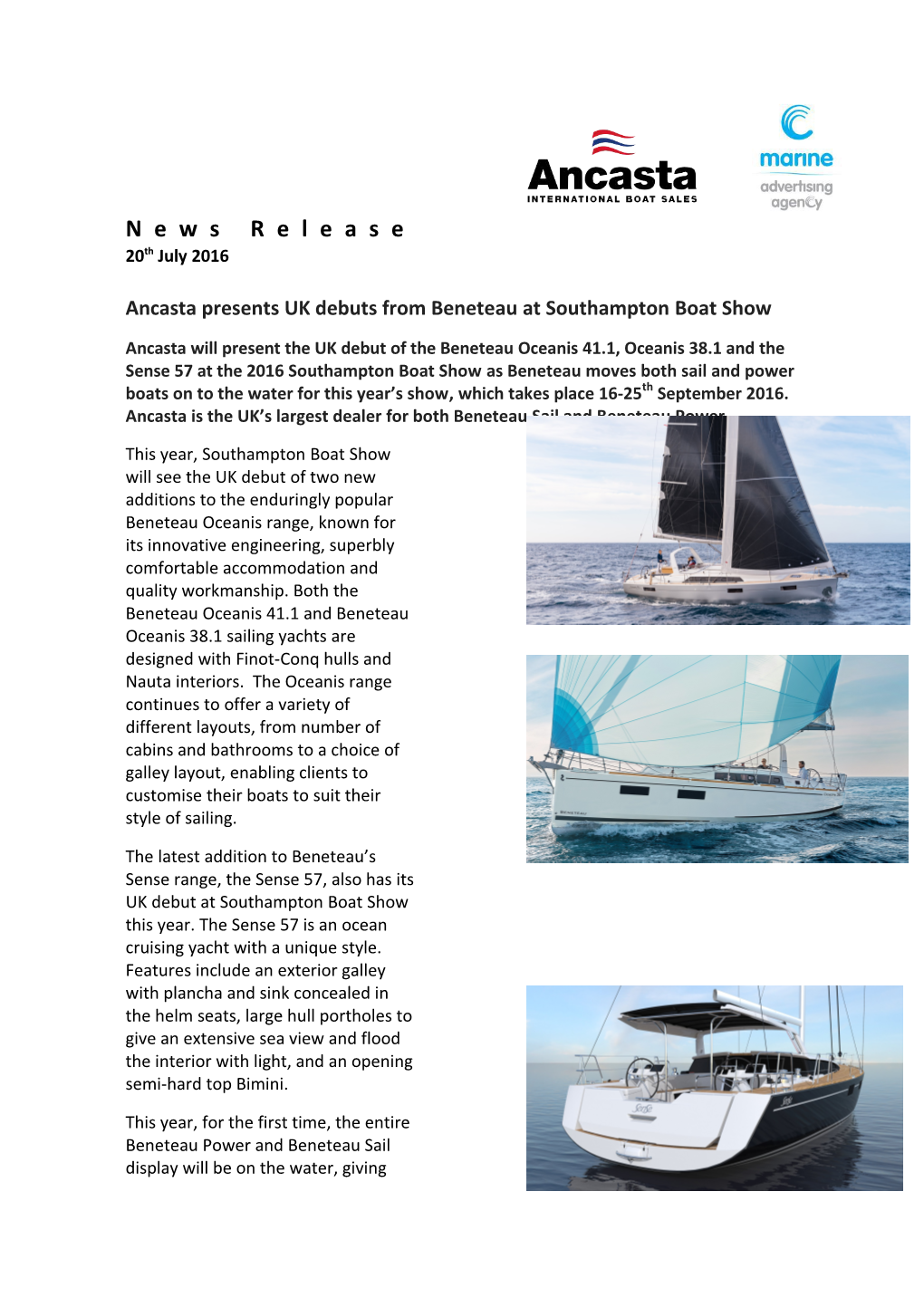 Ancasta Presents UK Debuts from Beneteau at Southampton Boat Show