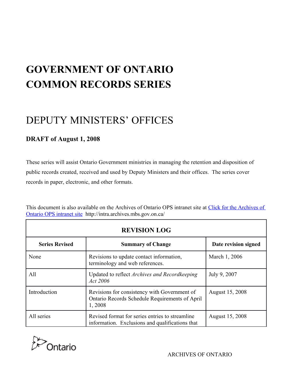 Government of Ontario Common Records Series