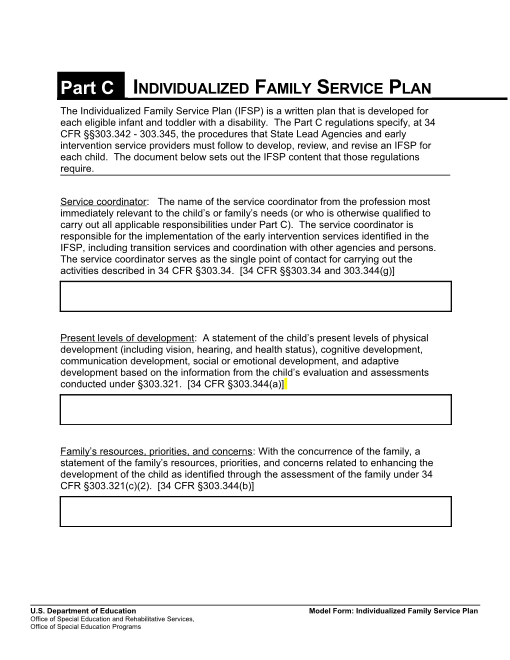 IDEA 2004 Model Forms: Individualized Family Service Plan (MS Word)