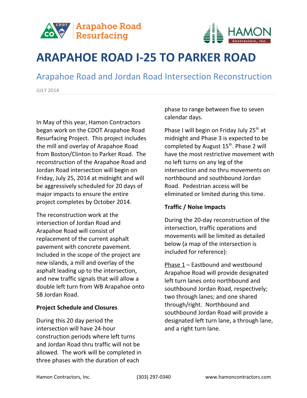 Arapahoe Road and Jordan Road Intersection Reconstruction