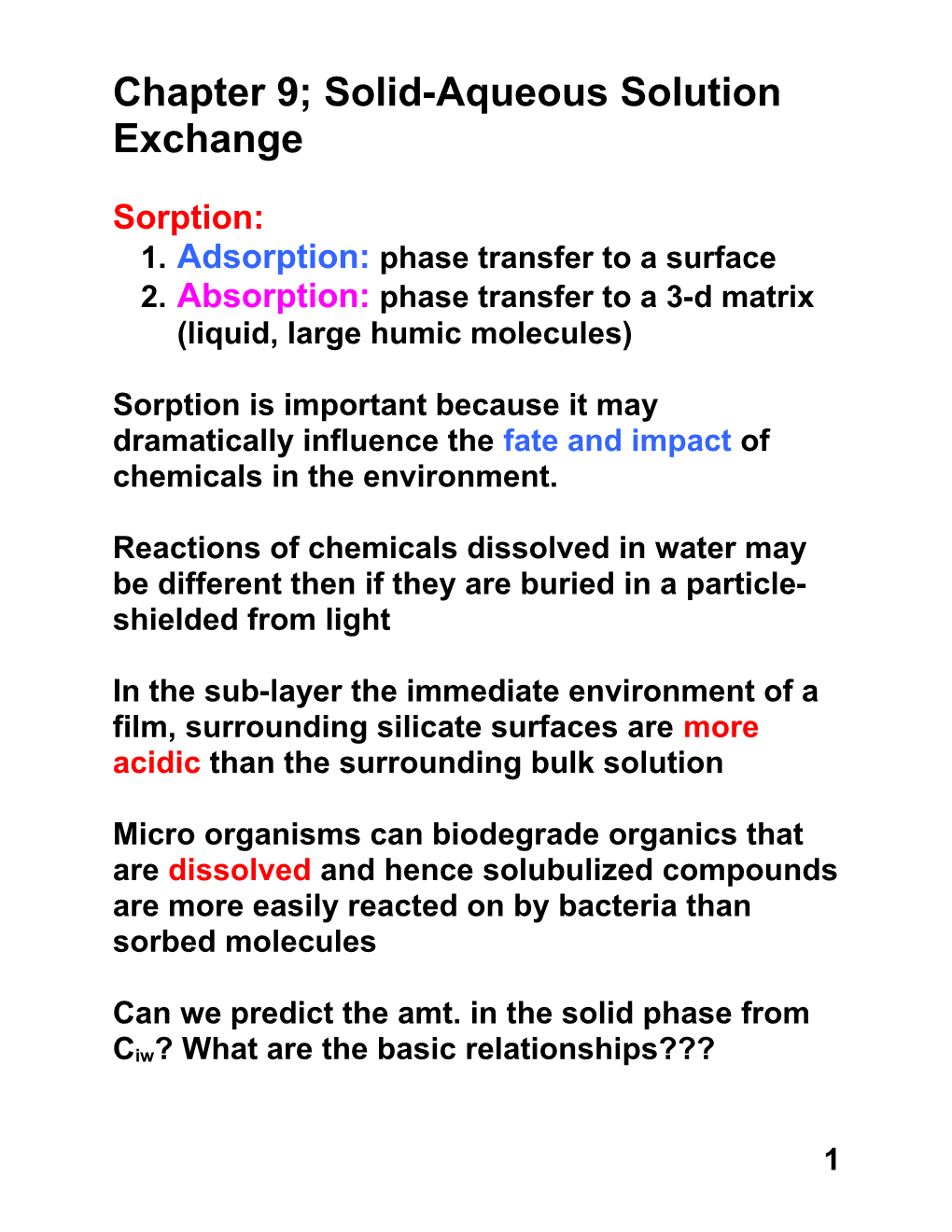 Chapter 11; Solid-Aqueous Solution Exchange