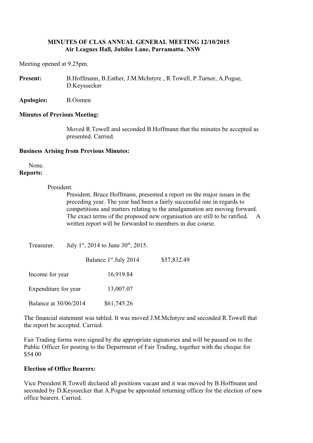 Minutes of Clas Annual General Meeting 10 /10 /05