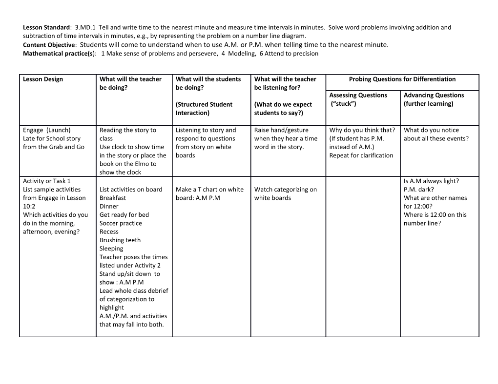 Mathematical Practice(S ): 1 Make Sense of Problems and Persevere, 4 Modeling, 6 Attend