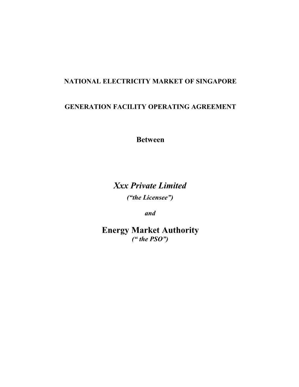 GENERATION FACILITY Operating Agreement