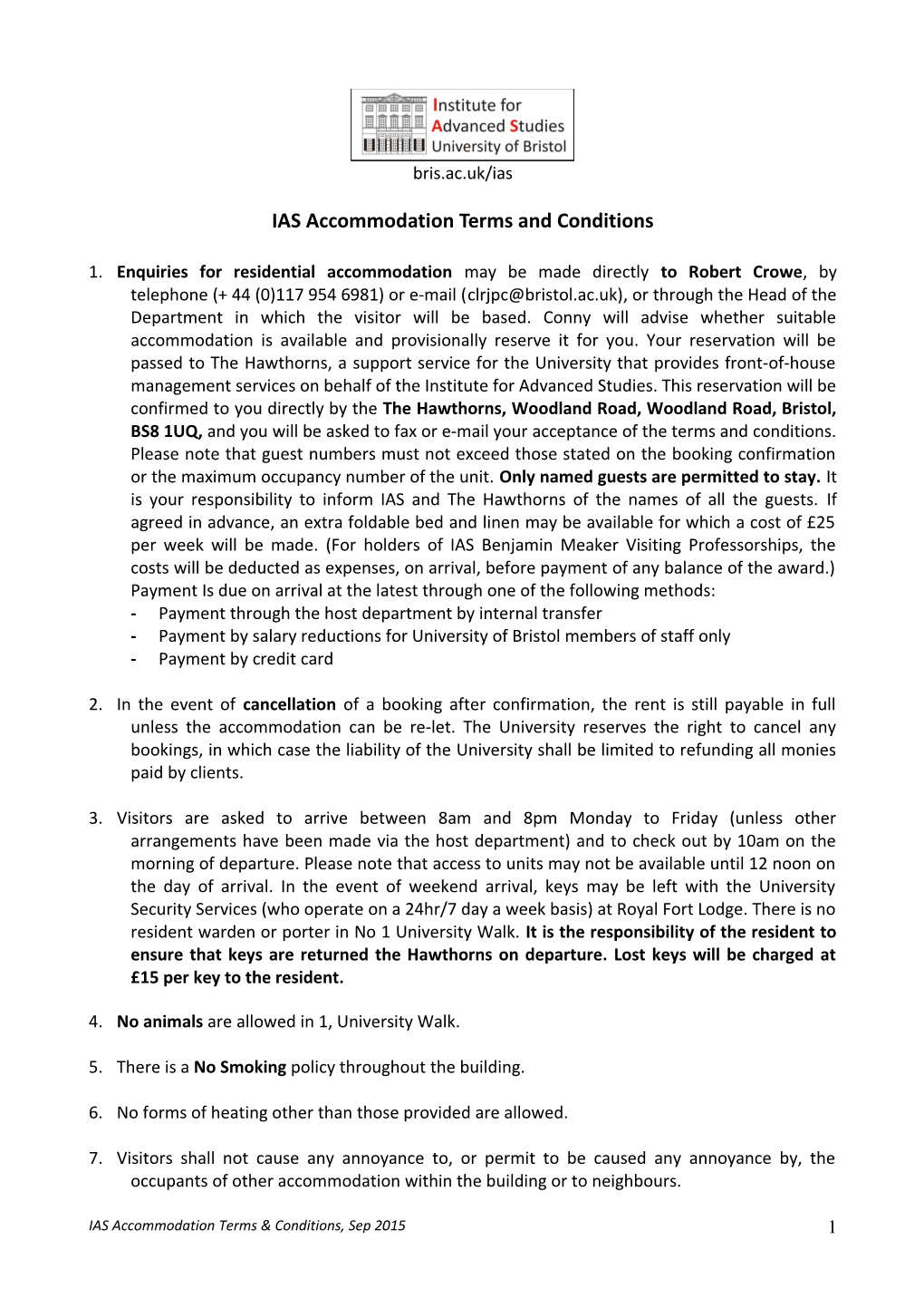 IAS Accommodation Terms and Conditions