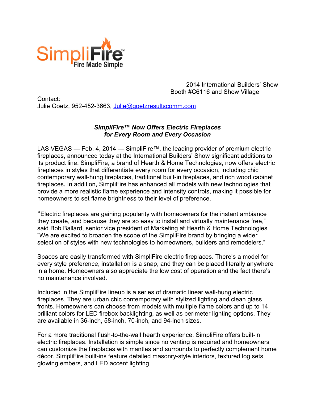 Simplifire Now Offers Electric Fireplaces