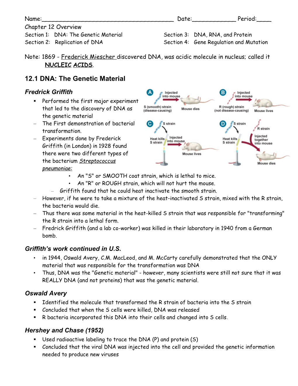 Section 1: DNA: the Genetic Material