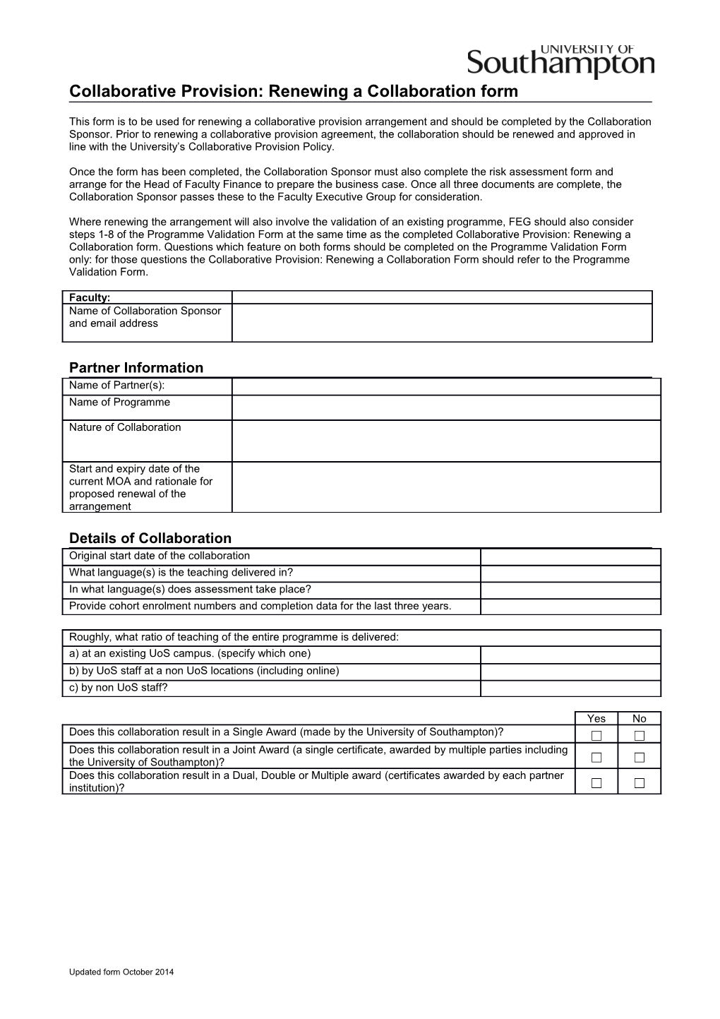 Collaborative Provision: Renewing a Collaboration Form