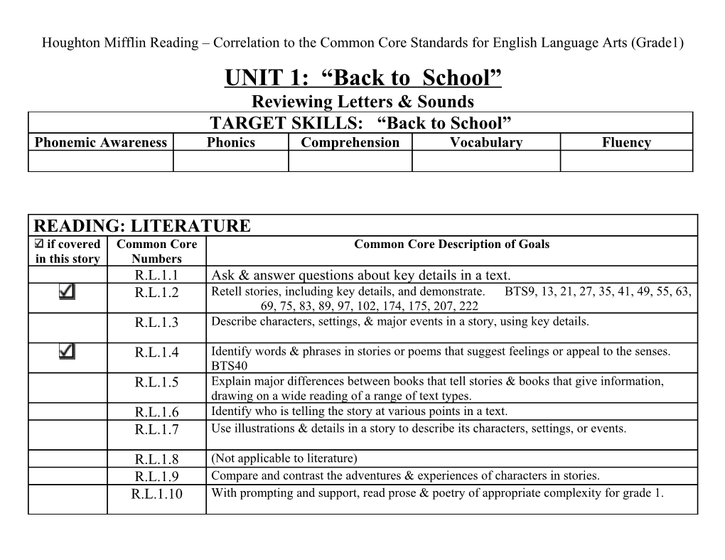 Houghton Mifflin Reading Correlation to the Common Core Standards for English Language