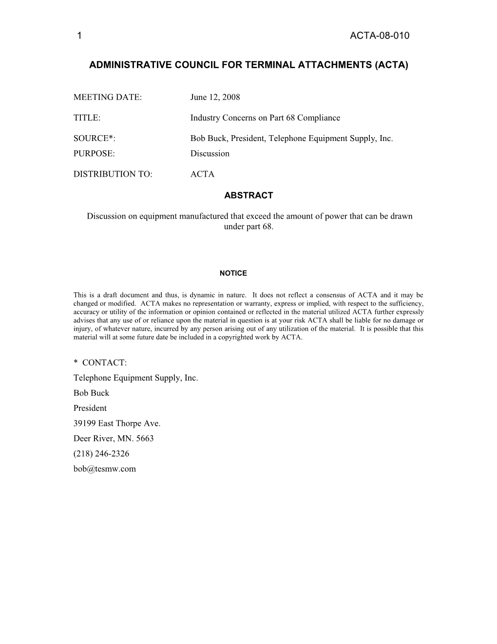 Administrative Council for Terminal Attachments (Acta)