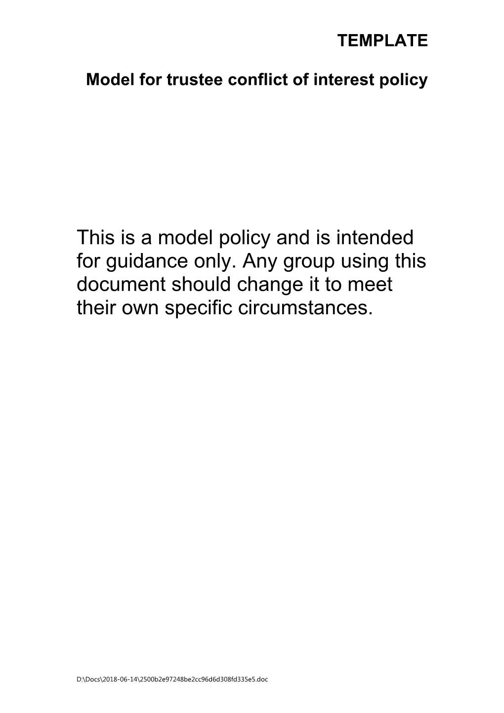 This Is a Model Policy and Is Intended for Guidance Only