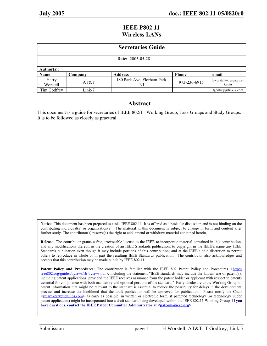 IEEE 802.11 Secretaries Guide