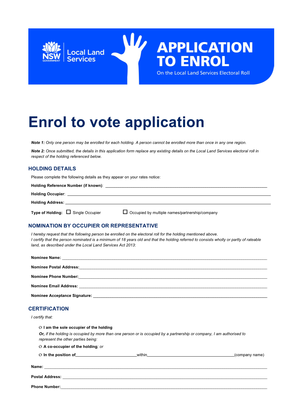 Enrol to Vote Application