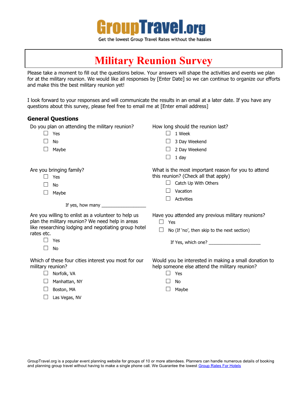 Military Reunion Survey