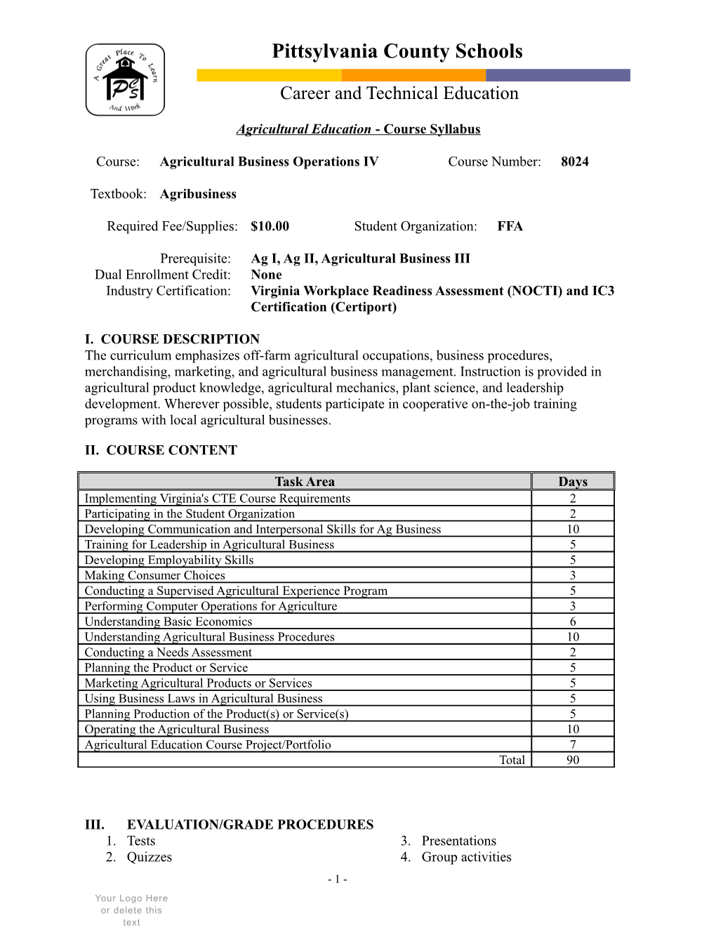 Agricultural Education Course Syllabus s2