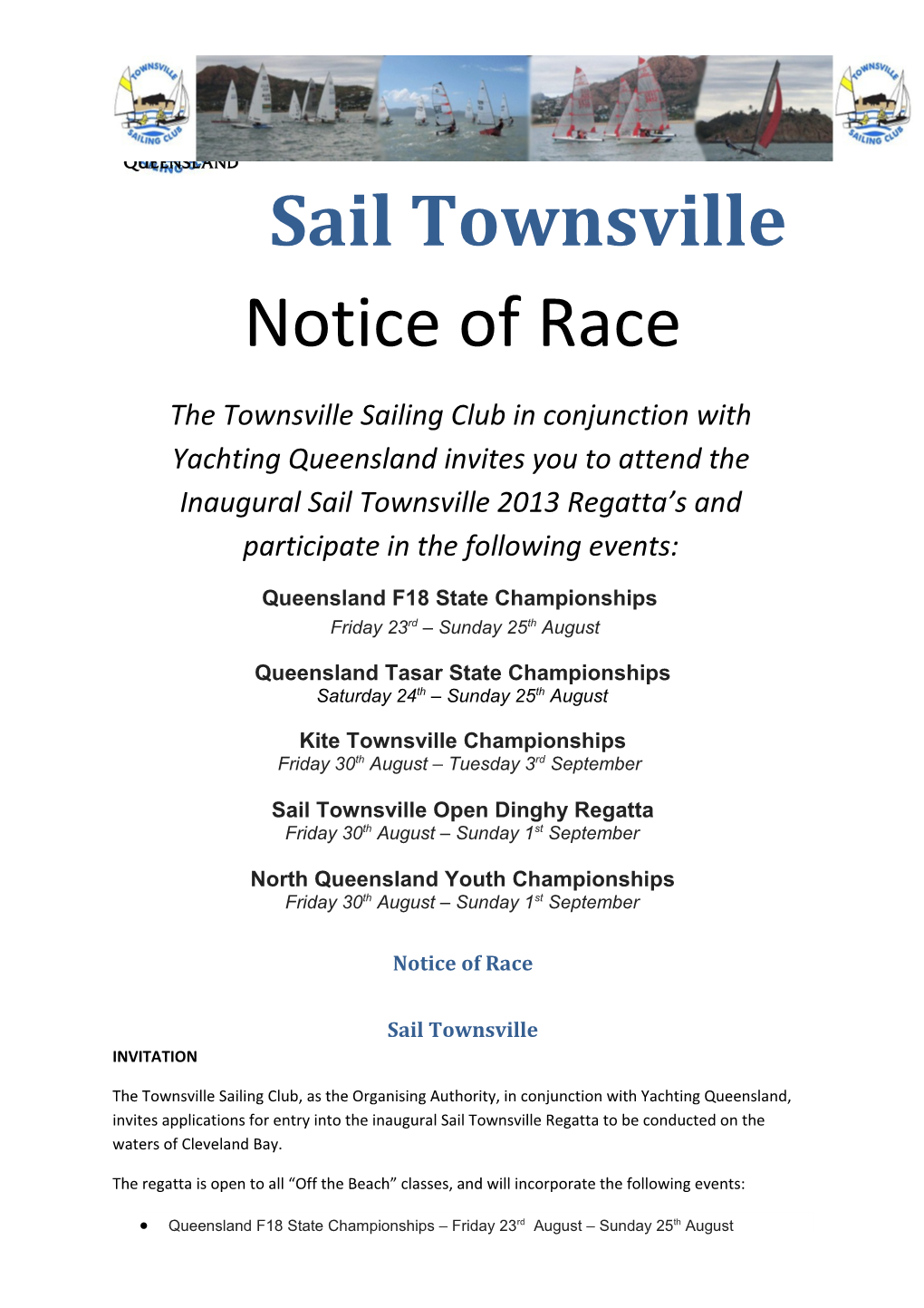 Sail Townsville 2013 Notice of Race