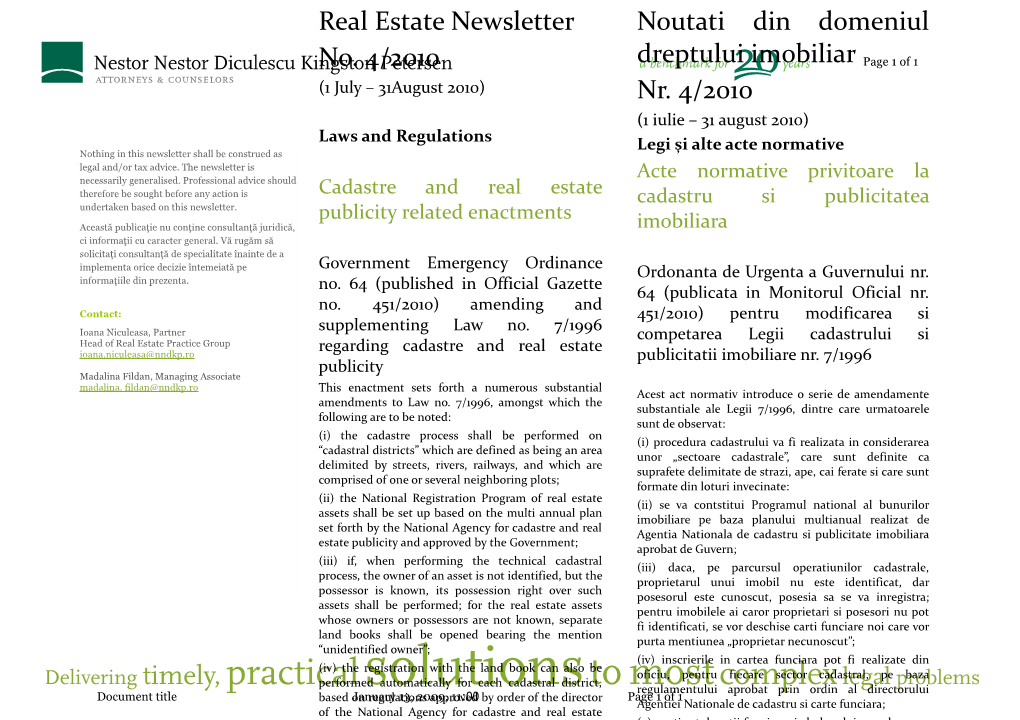 Cadastre and Real Estate Publicity Related Enactments