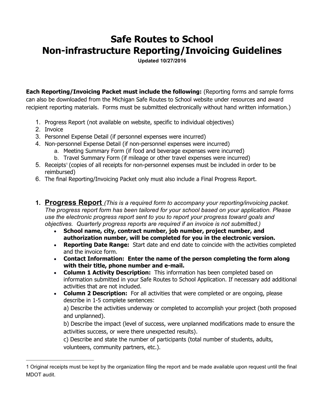 Non-Infrastructure Reporting/Invoicing Guidelines