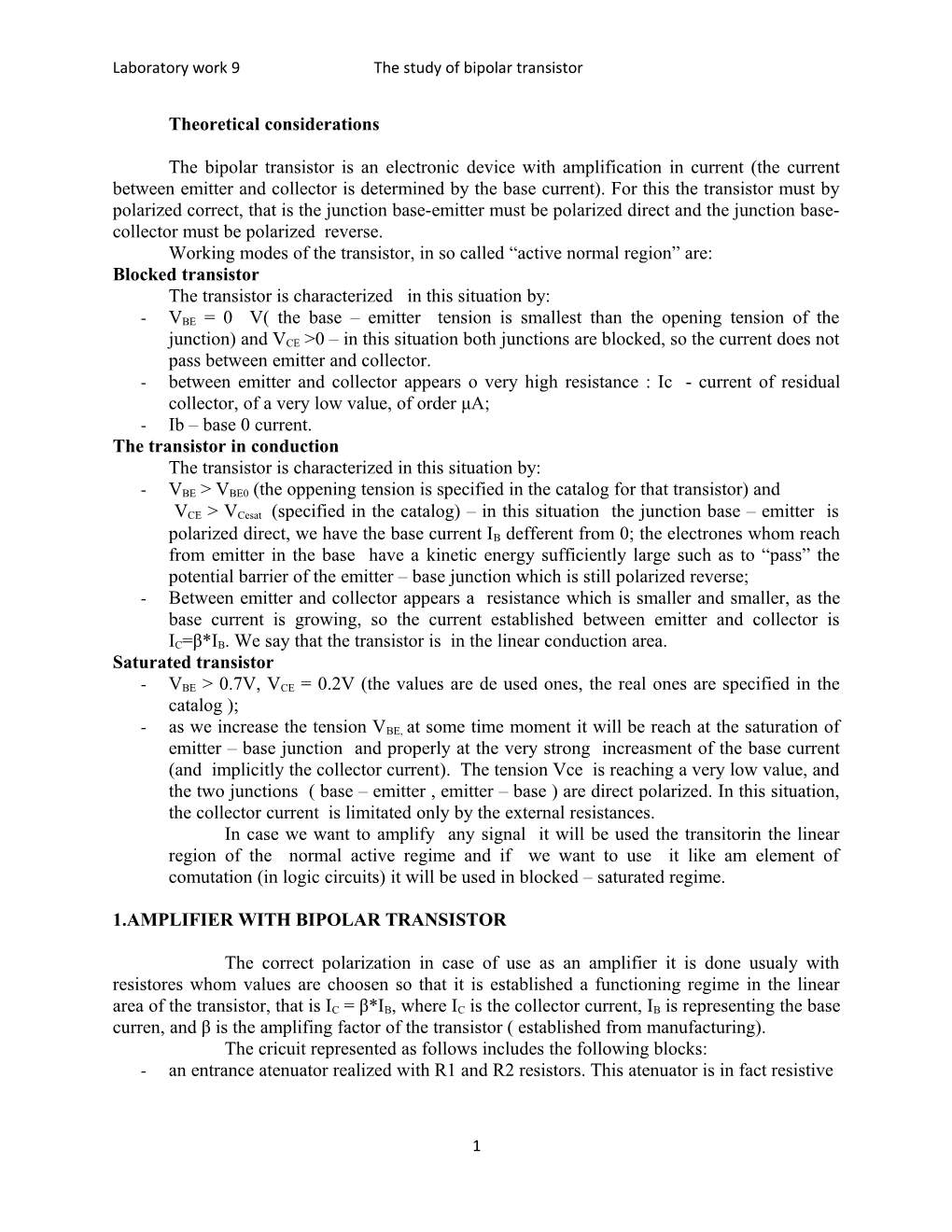 Laboratory Work 9 the Study of Bipolar Transistor