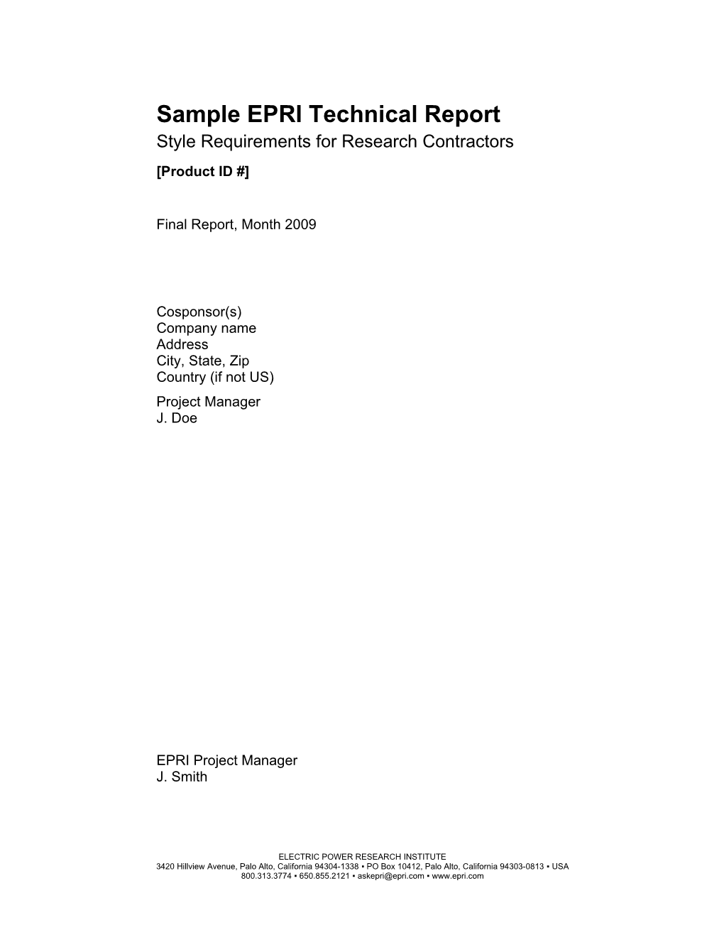 Sample EPRI Technical Report