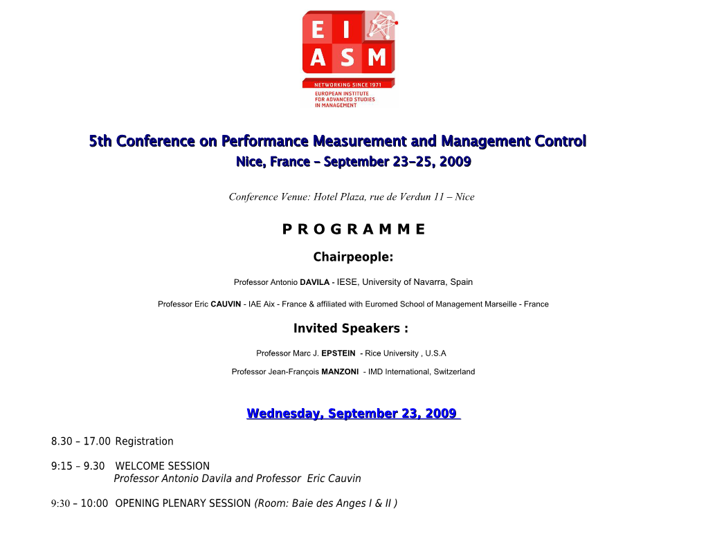 5Th Conference on Performance Measurement and Management Control