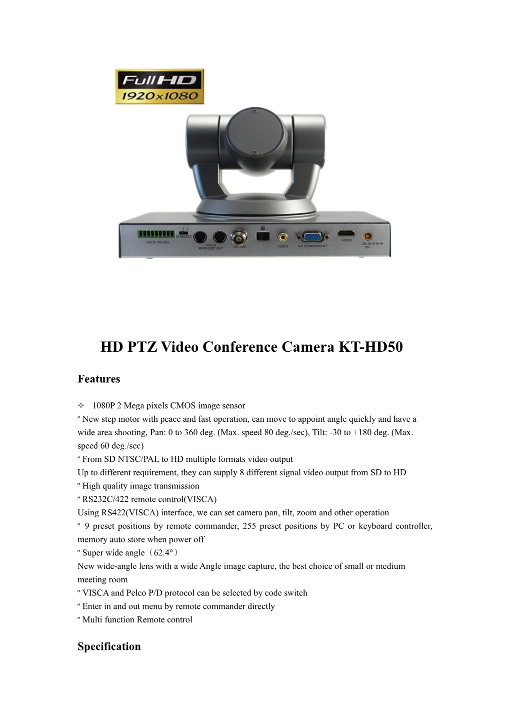 HD PTZ Video Conference Camera KT-HD50