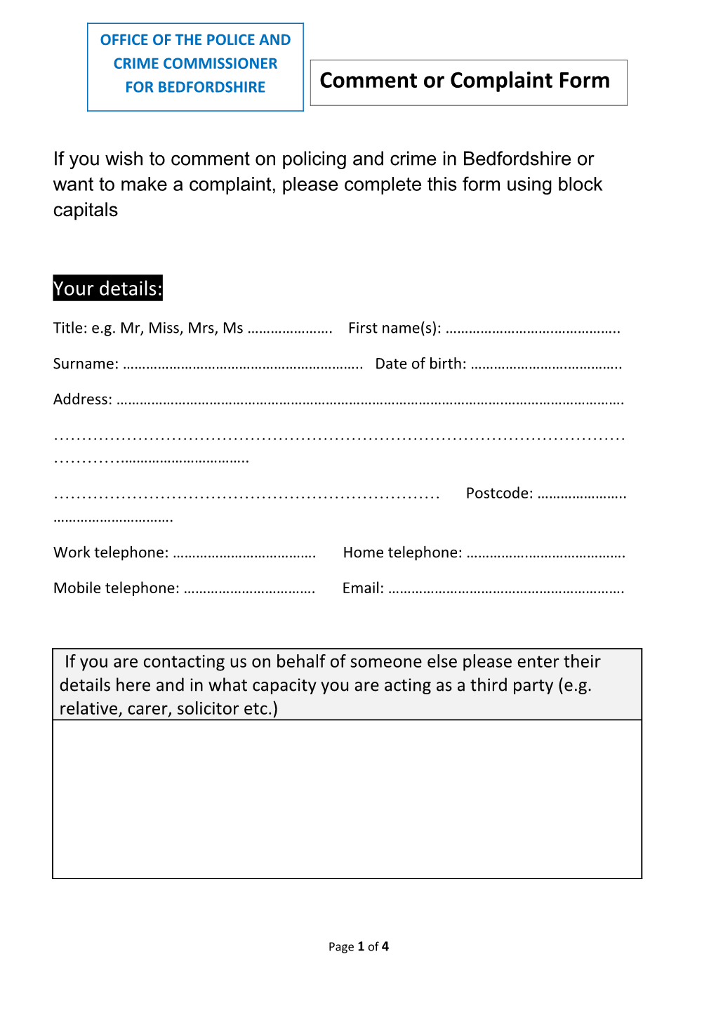Contact-The-Commissioner-Complaint-Form-Bedfordshire