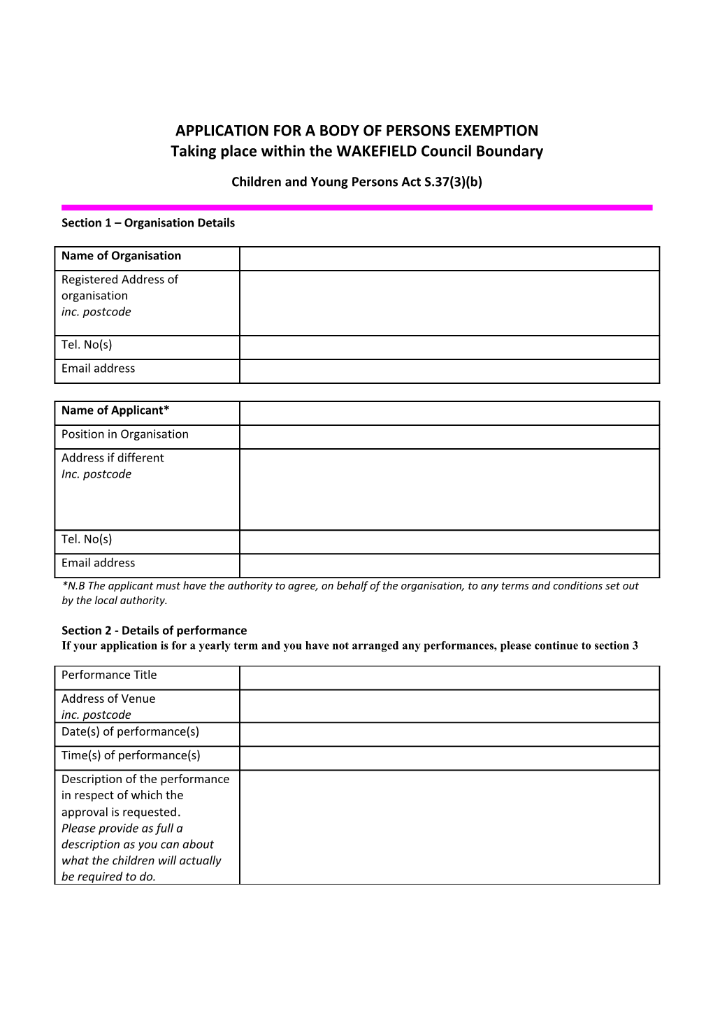 Body of Persons Application Form