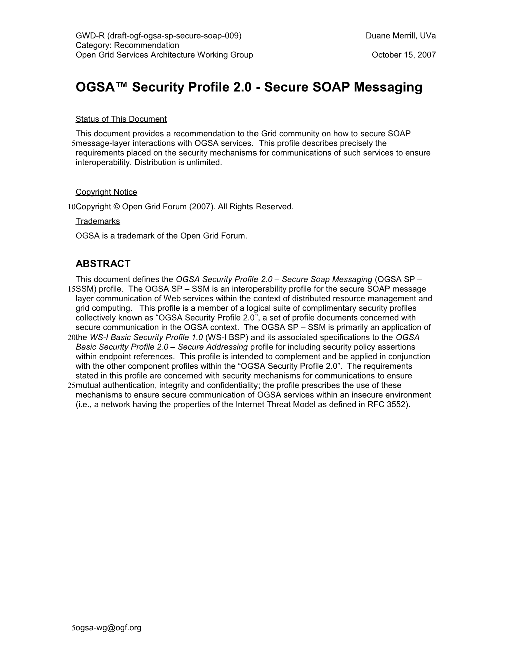OGSA Security Profile 2.0 - Secure SOAP Messaging