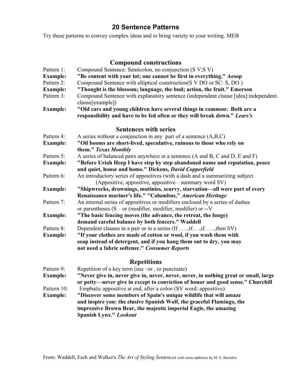 20 Sentence Patterns