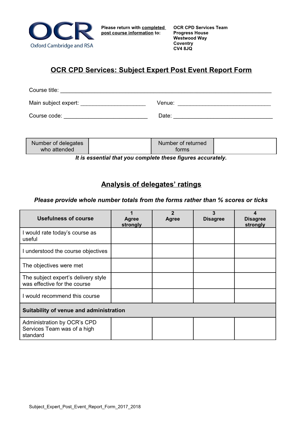 Please Complete This Form and Hand It to Your Course Trainer