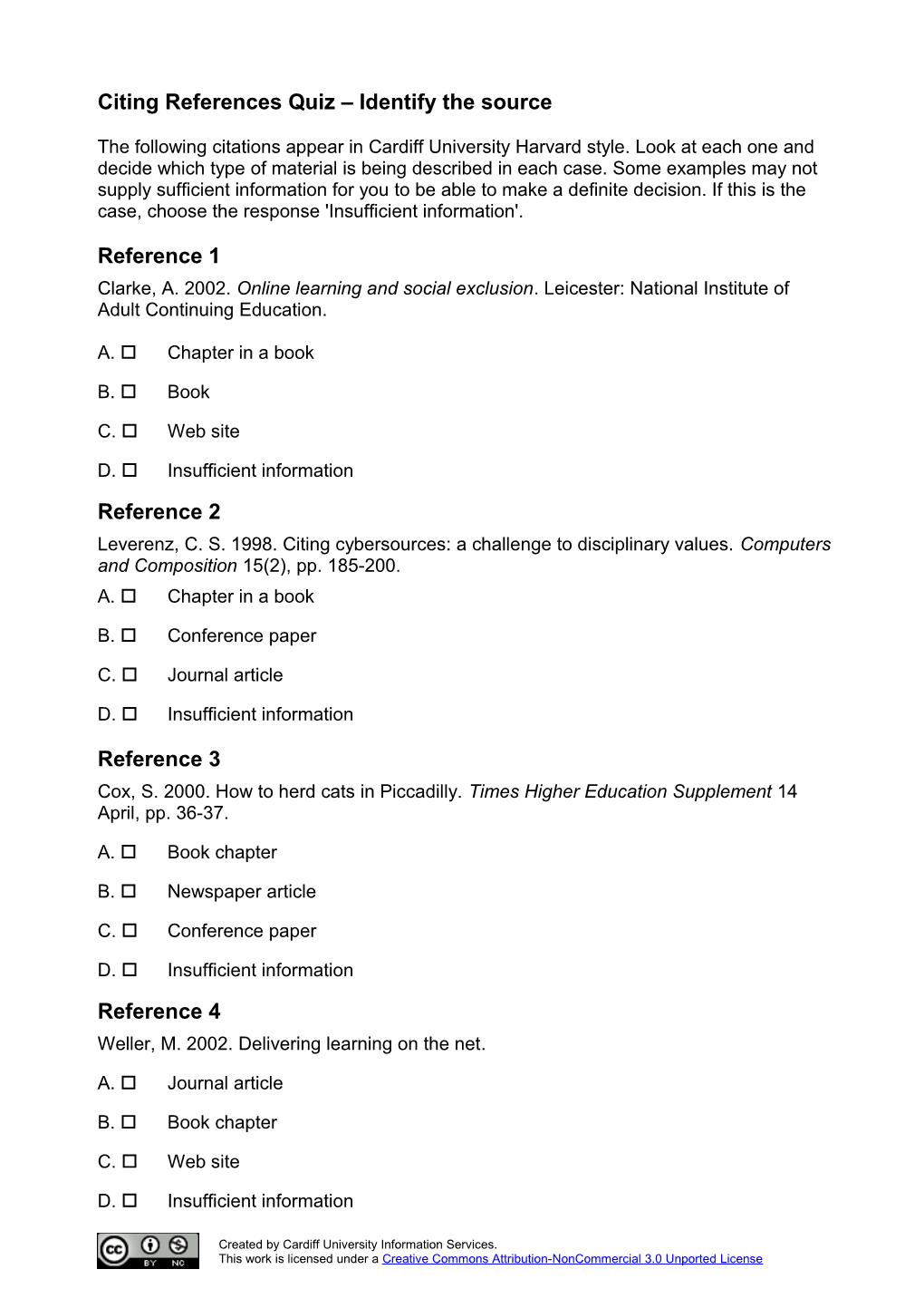 Citing References Quiz - Correct Citation Format