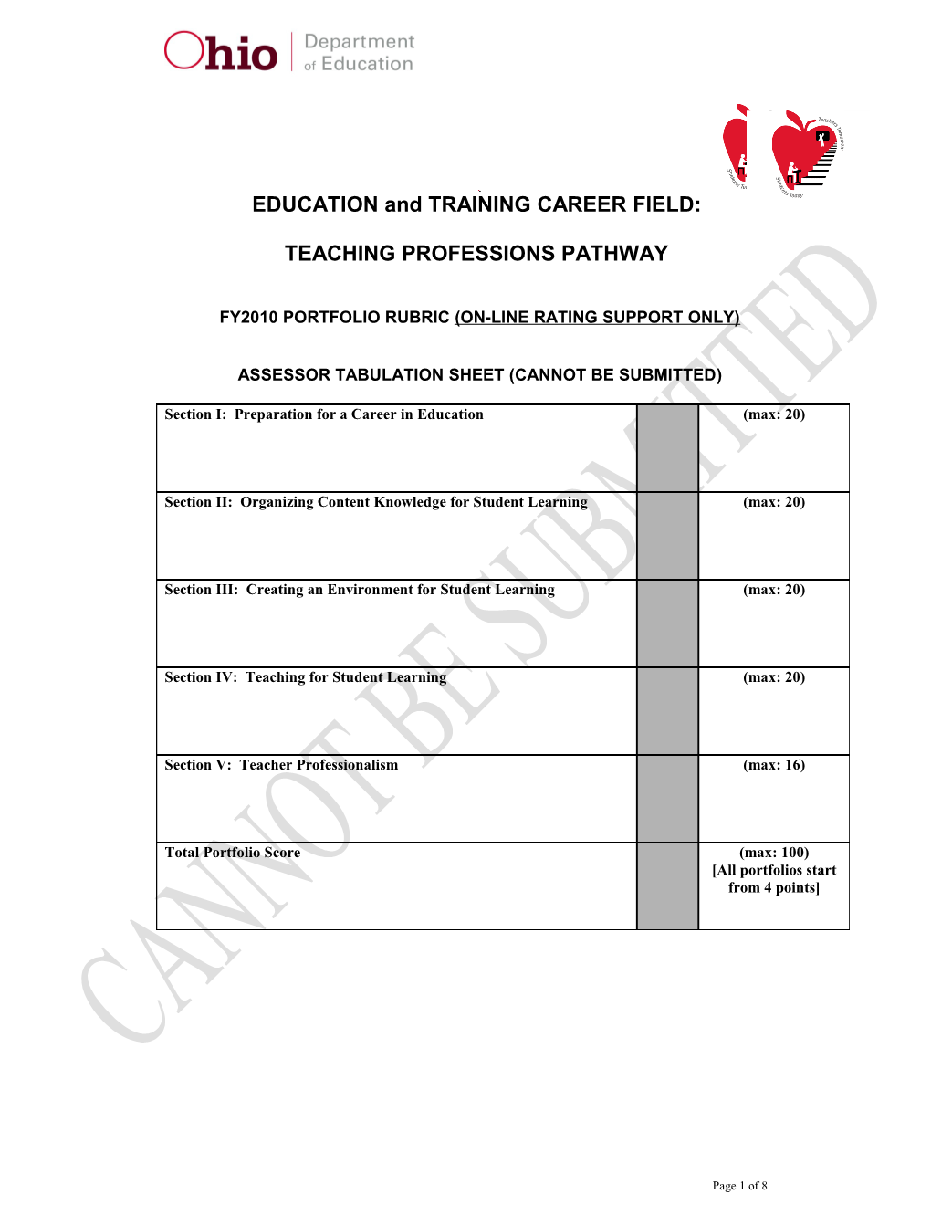 Fy2010 Portfolio Rubric (On-Line Rating Support Only)