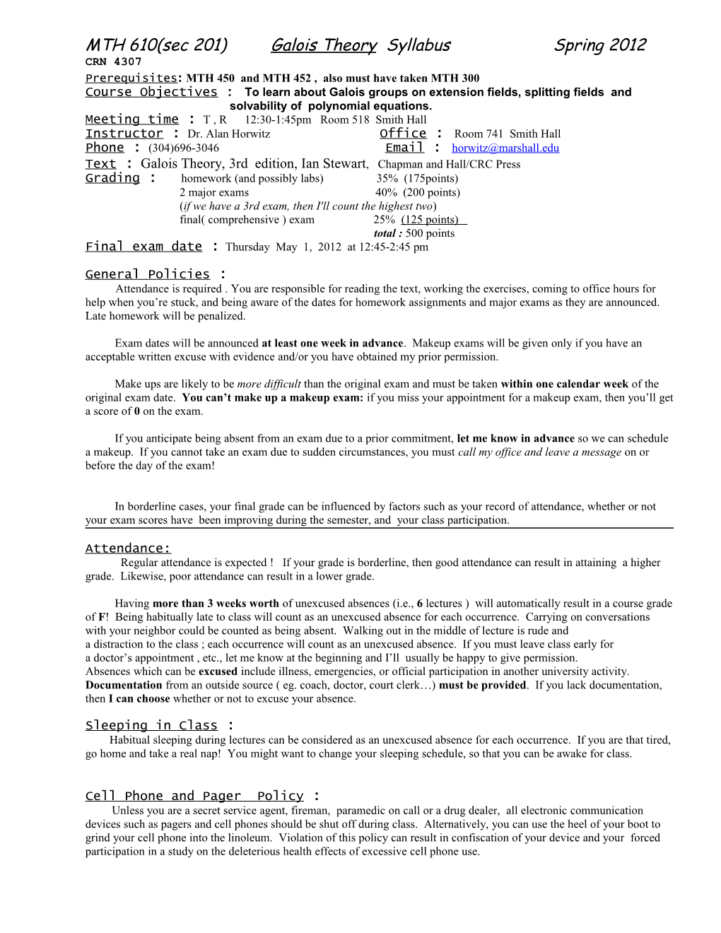 MTH 132 (Sec 104) Syllabus Fall 2004