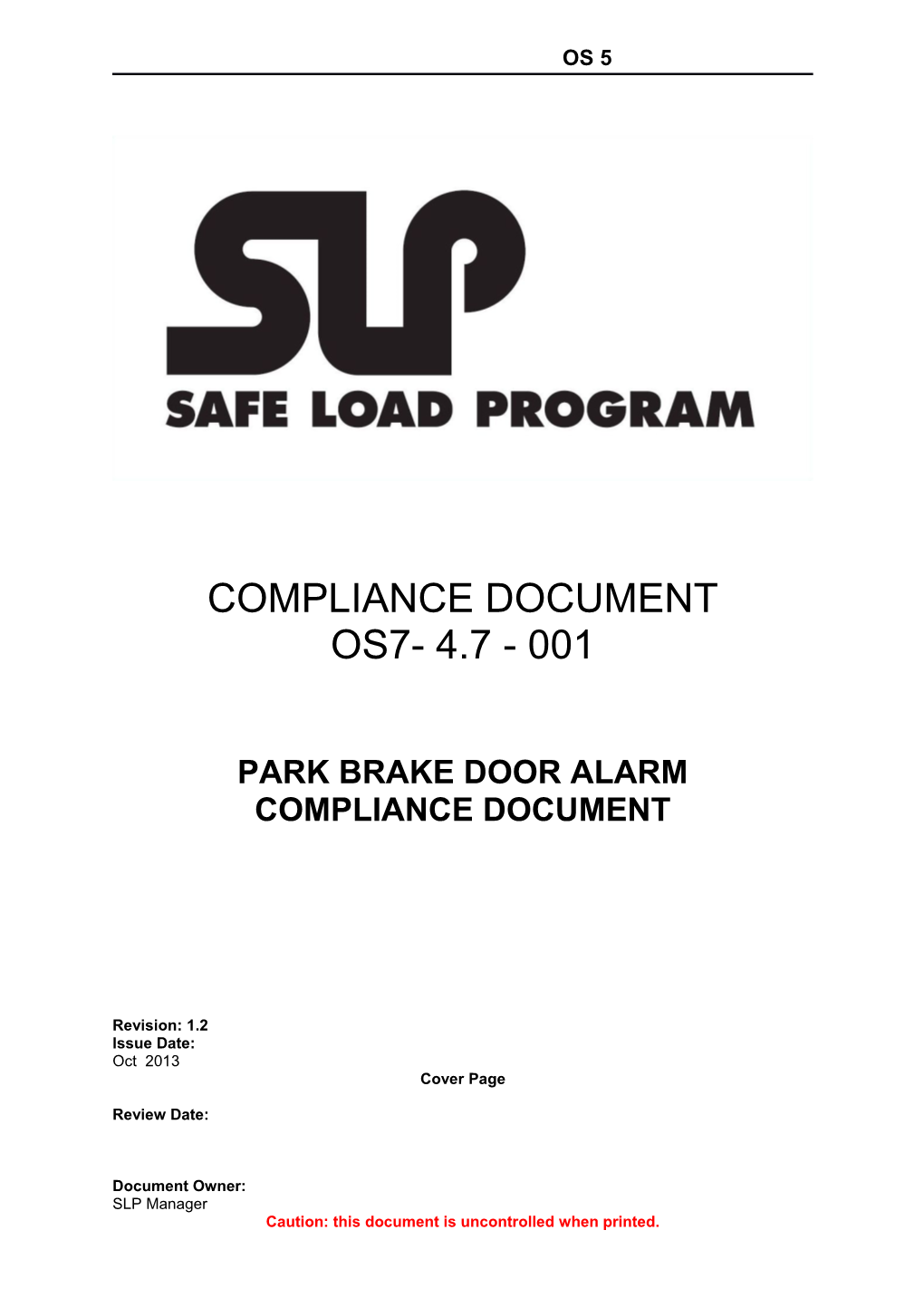 Park Brake Door Alarm Compliance Document