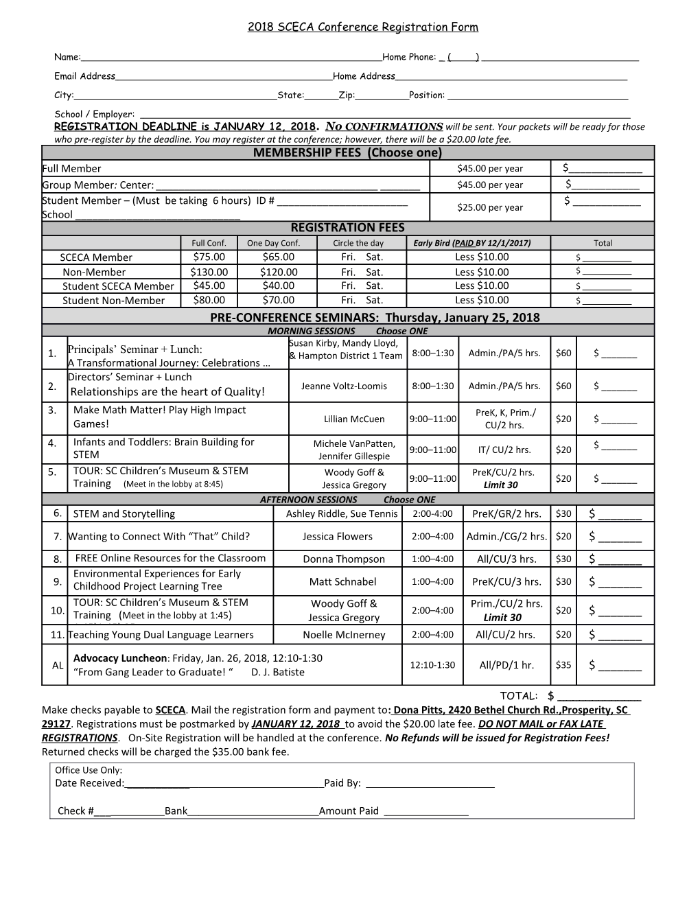 2018 SCECA Conference Registration Form