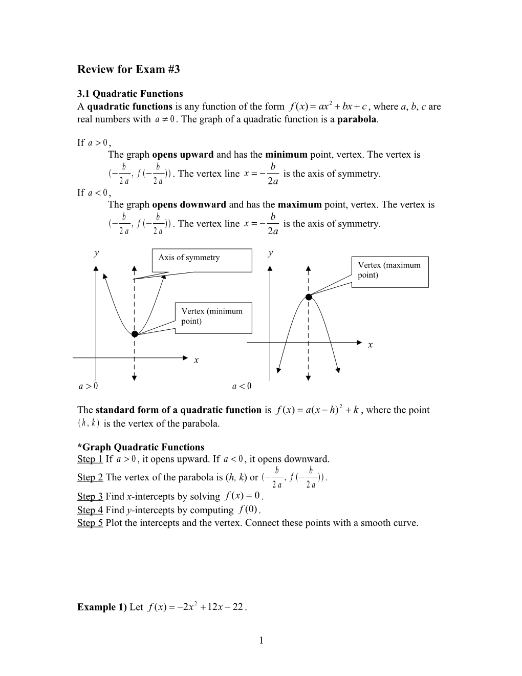 Review for Exam #3