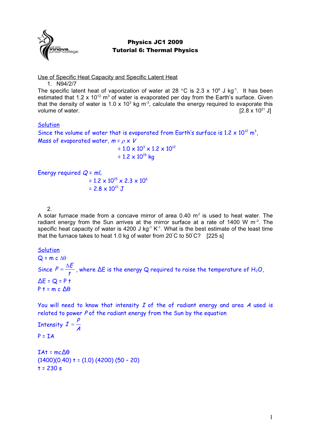 Thermal Physics Tutorial