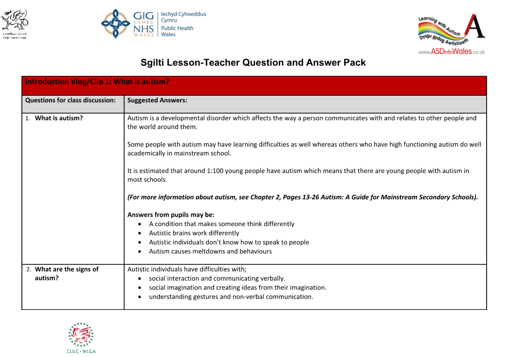 Sgilti Lesson-Teacher Question and Answer Pack