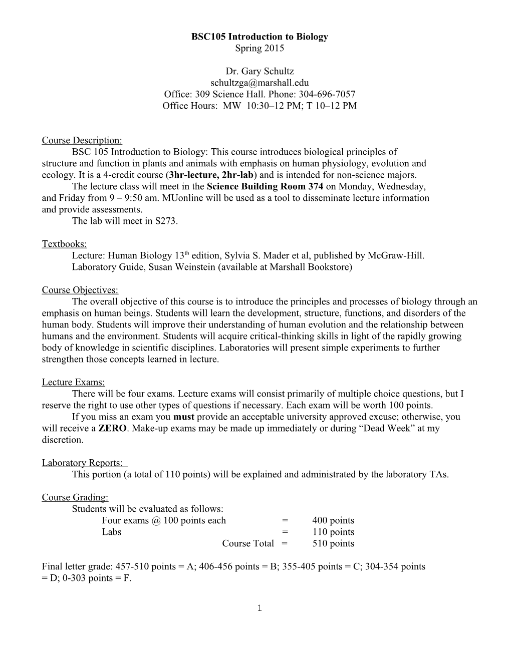 Syllabus for BSC 301/601 Vertebrate Embryology Fall 2006