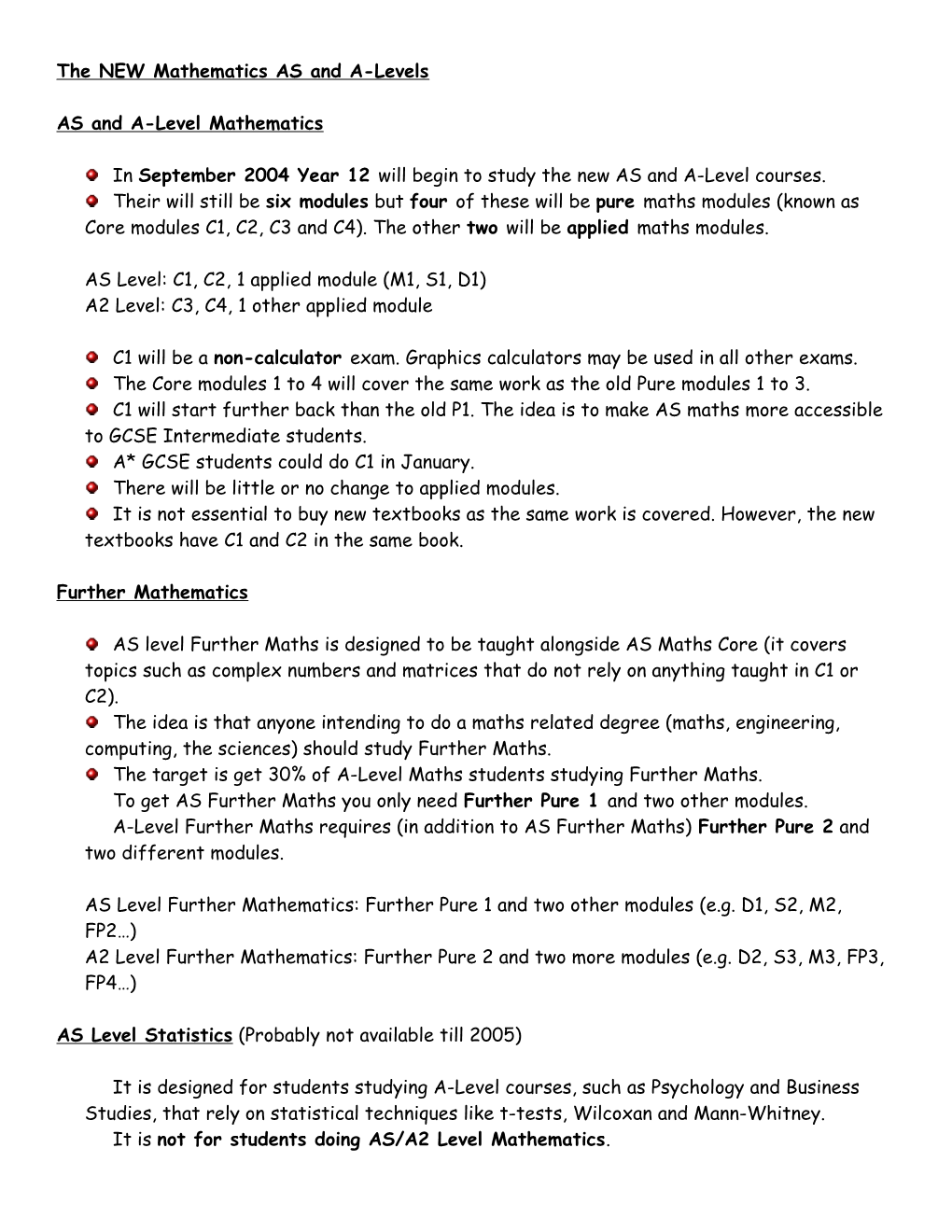 Mathematics Department Handbook - the NEW Mathematics AS and A-Levels