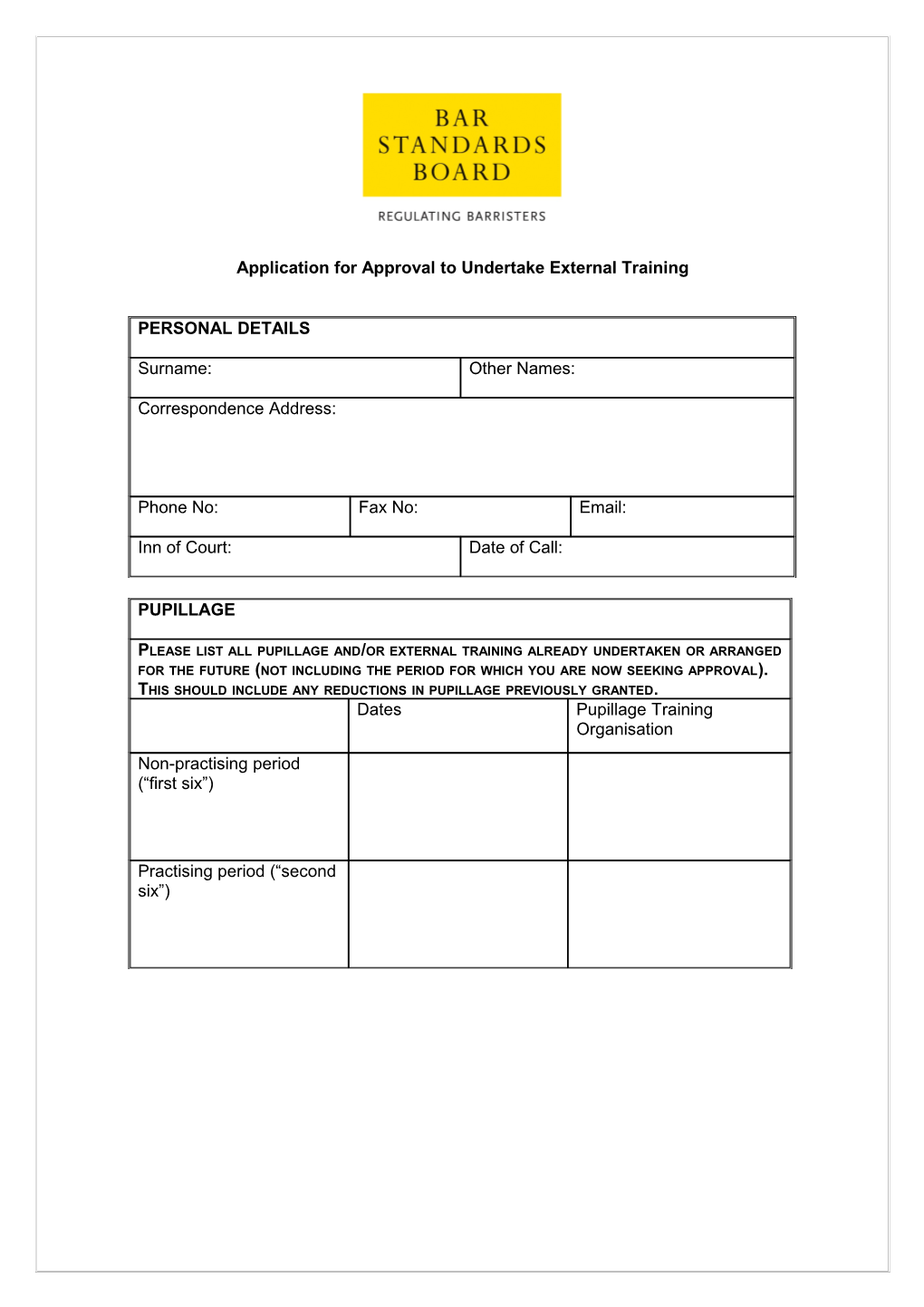 Application for Approval to Undertake External Training