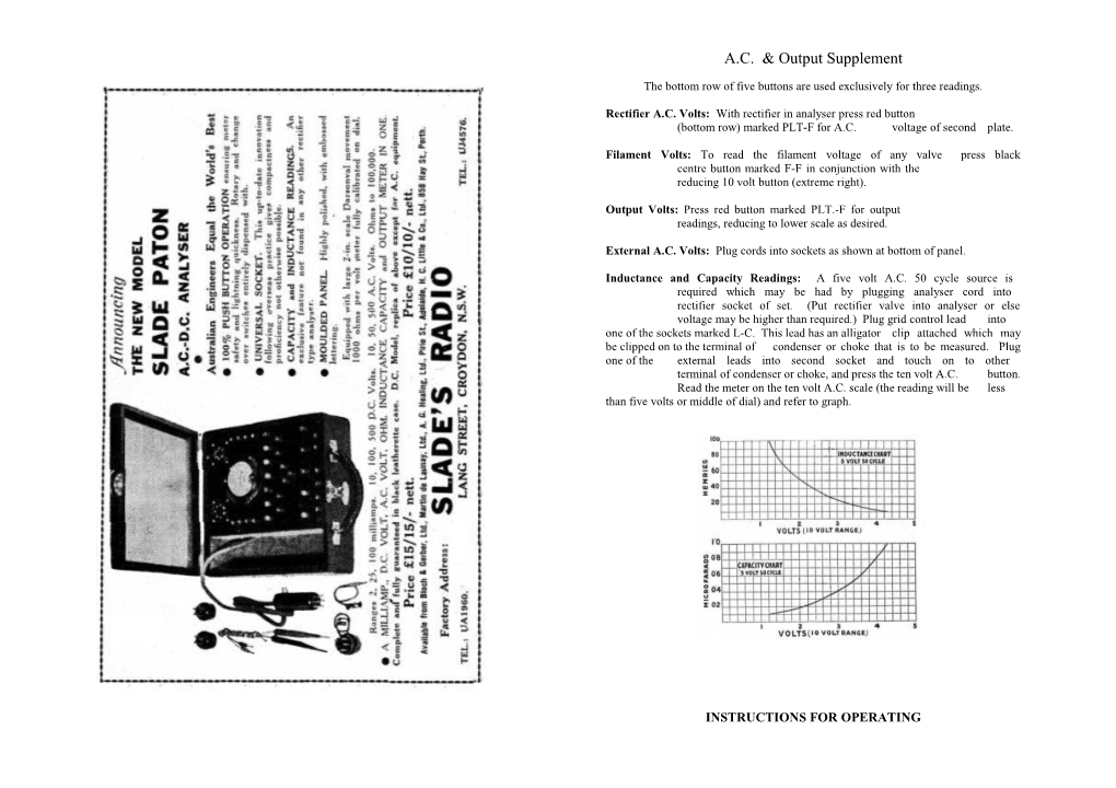 A.C. & Output Supplement