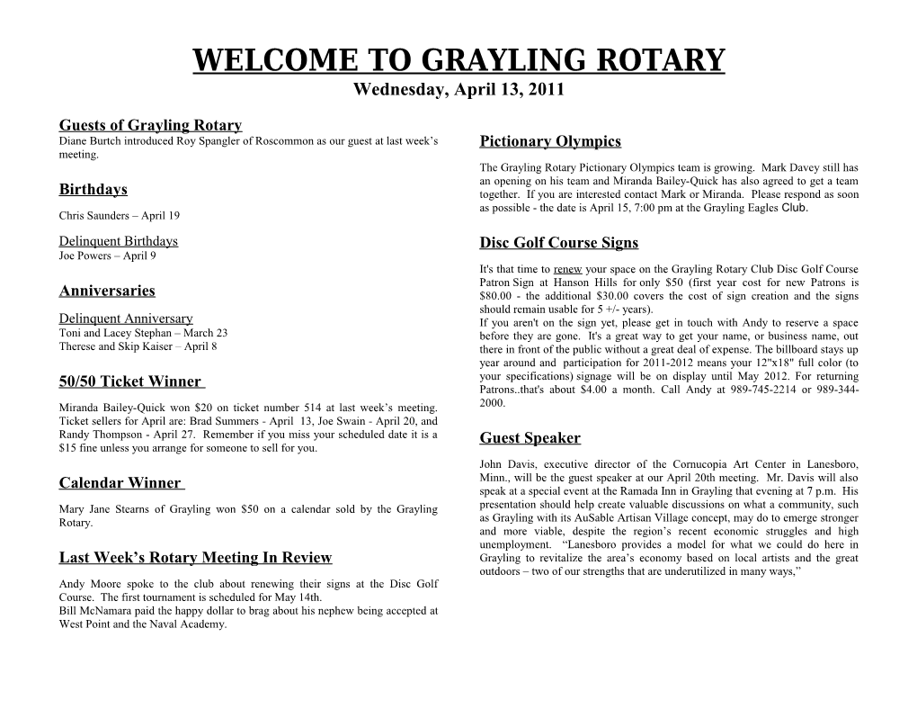 Welcome to Grayling Rotary