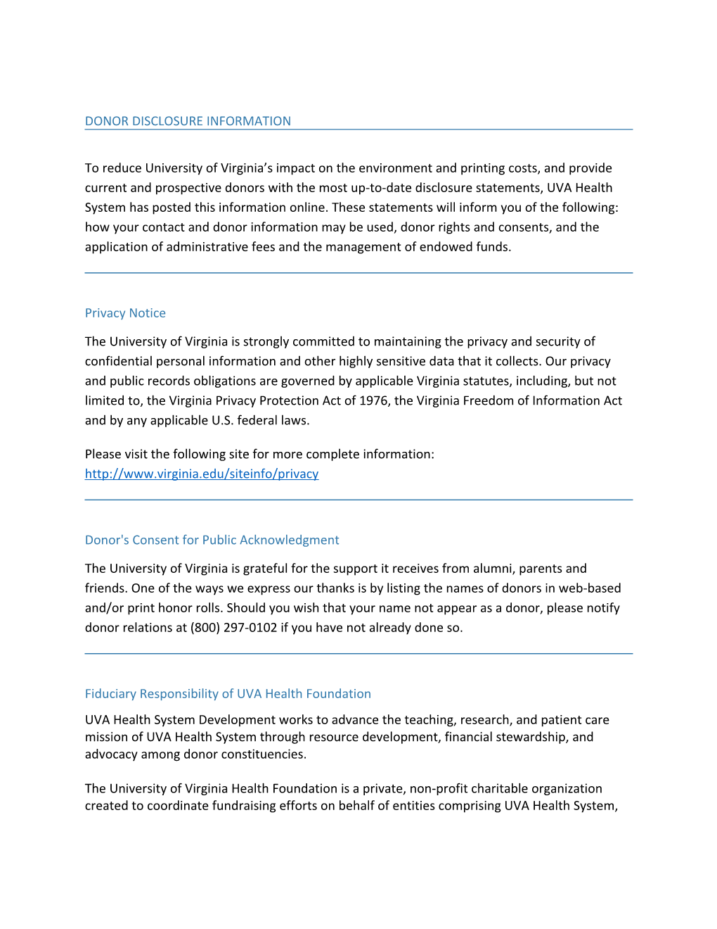 Donor DISCLOSURE INFORMATION