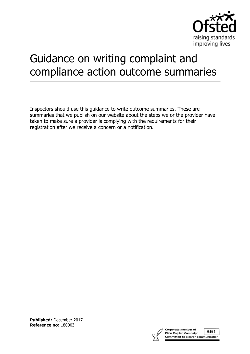 Guidance on Writing Complaint and Compliance Action Outcome Summaries
