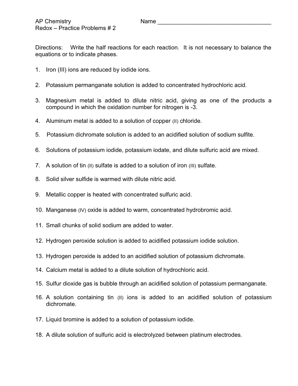 Write the Half Reactions for Each Reaction