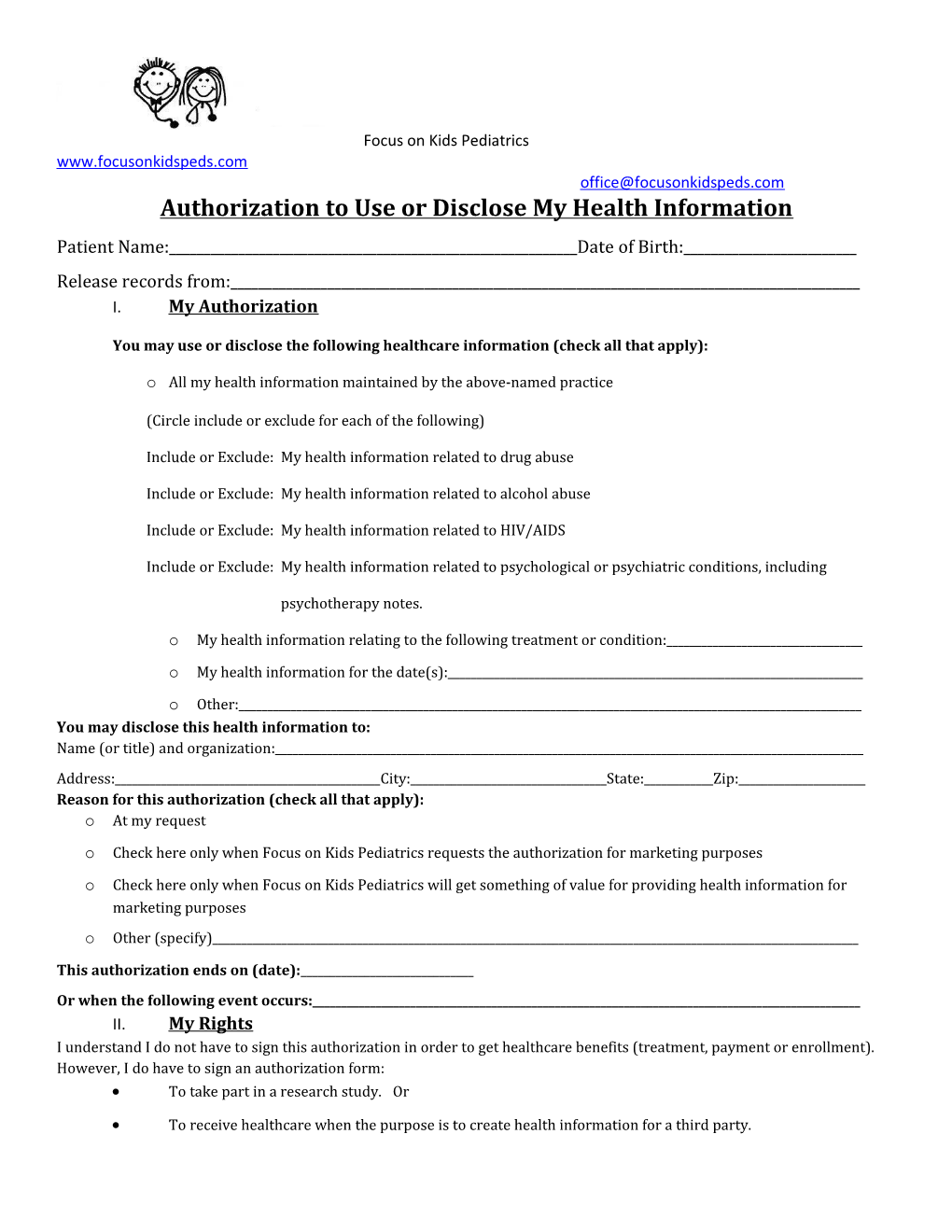 Authorization to Use Or Disclose My Health Information