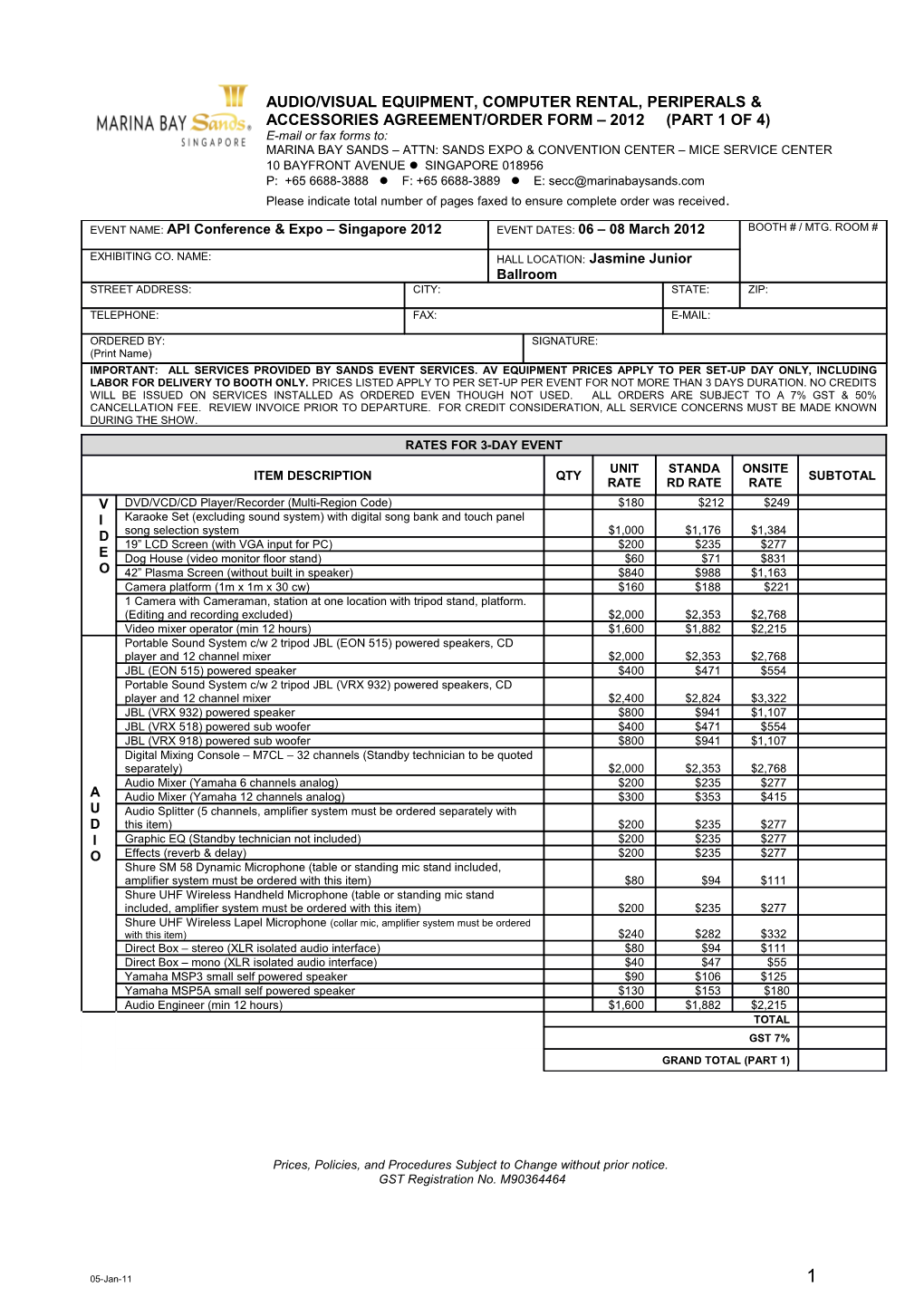 Prices, Policies, and Procedures Subject to Change Without Prior Notice