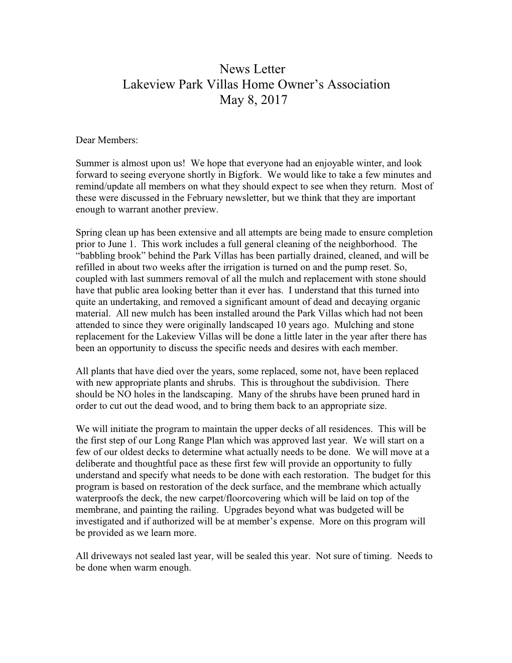 Lakeview Park Villas Home Owner S Association